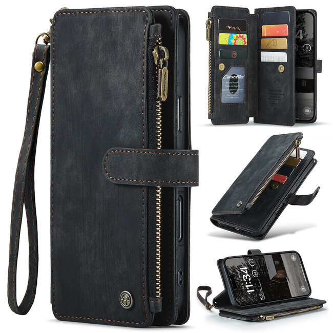 CaseMe - Hoesje geschikt voor Apple iPhone Air - Vintage Wallet Book Case Ritssluiting - Met Magneetsluiting - Zwart