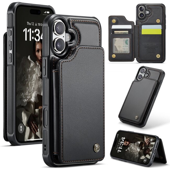 CaseMe - Telefoonhoesje geschikt voor Apple iPhone 17 - Back Cover met RFID Pasjeshouder - Zwart