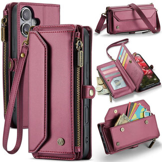 CaseMe CaseMe - Telefoonhoesje geschikt voor Apple iPhone Air - Wallet Book Case met Schouder Strap - Rood