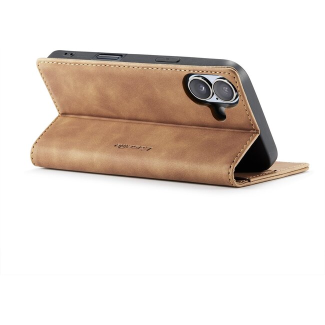 Caseme - Telefoonhoesje geschikt voor Apple iPhone 17 - Wallet Book Case - Met Magnetische Sluiting - Licht Bruin