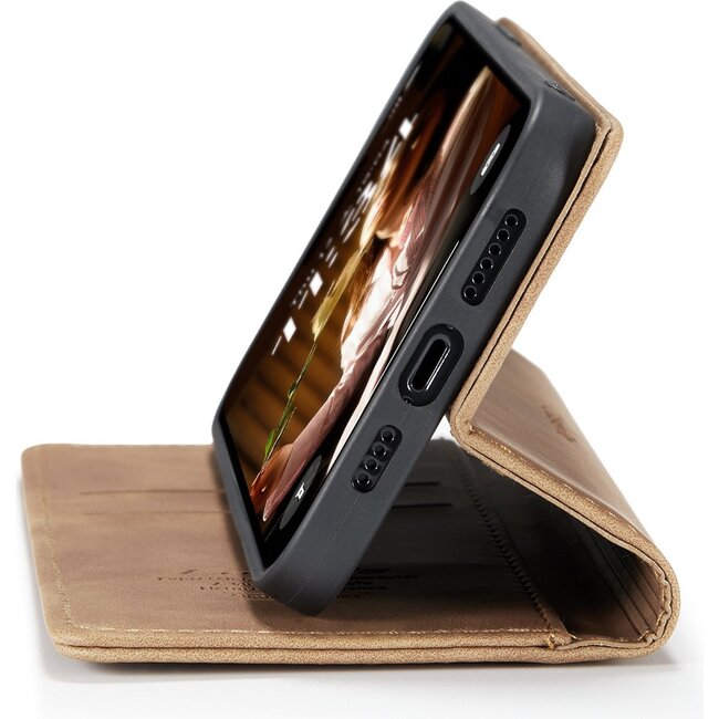 Caseme - Telefoonhoesje geschikt voor Apple iPhone 17 - Wallet Book Case - Met Magnetische Sluiting - Licht Bruin