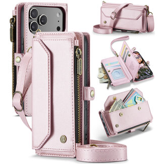 CaseMe CaseMe - Telefoonhoesje geschikt voor Apple iPhone 17 Pro Max - Wallet Book Case met Schouder Strap - Roze