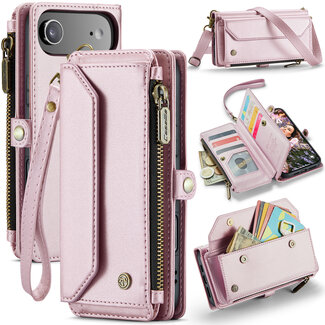 CaseMe CaseMe - Telefoonhoesje geschikt voor Apple iPhone Air - Wallet Book Case met Schouder Strap - Roze