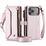 CaseMe - Telefoonhoesje geschikt voor Apple iPhone 17 Pro - Wallet Book Case met Schouder Strap - Roze
