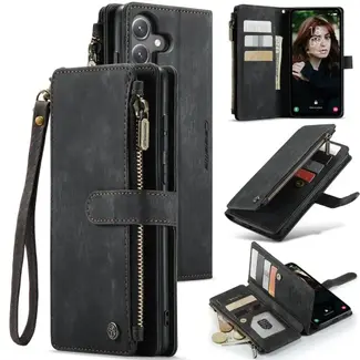 CaseMe CaseMe - Hoesje geschikt voor Apple iPhone 17 - Vintage Wallet Book Case Ritssluiting - Met Magneetsluiting - Zwart