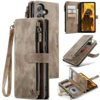 CaseMe CaseMe - Hoesje geschikt voor Apple iPhone 17 - Vintage Wallet Book Case Ritssluiting - Met Magneetsluiting - Bruin