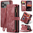 CaseMe - Hoesje geschikt voor Apple iPhone 17 Pro - Vintage Wallet Book Case Ritssluiting - Met Magneetsluiting - Rood