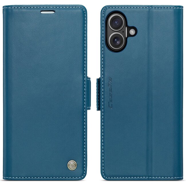 CaseMe - Hoesje geschikt voor Apple iPhone 17 - Retro Wallet Book Case - Met Magnetische Sluiting - Blauw
