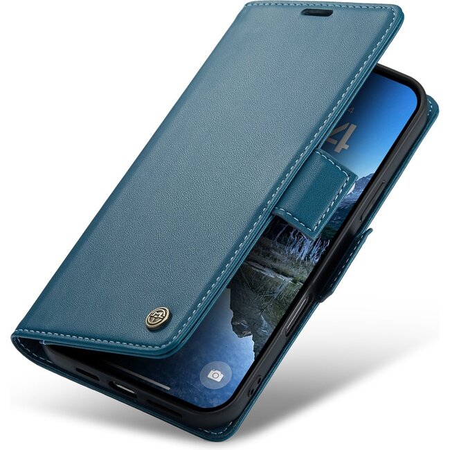 CaseMe - Hoesje geschikt voor Apple iPhone 17 - Retro Wallet Book Case - Met Magnetische Sluiting - Blauw