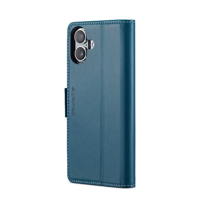 CaseMe - Hoesje geschikt voor Apple iPhone 17 - Retro Wallet Book Case - Met Magnetische Sluiting - Blauw