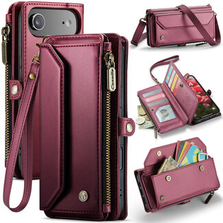 CaseMe CaseMe - Telefoonhoesje geschikt voor Apple iPhone Air - Wallet Book Case met Schouder Strap - Rood