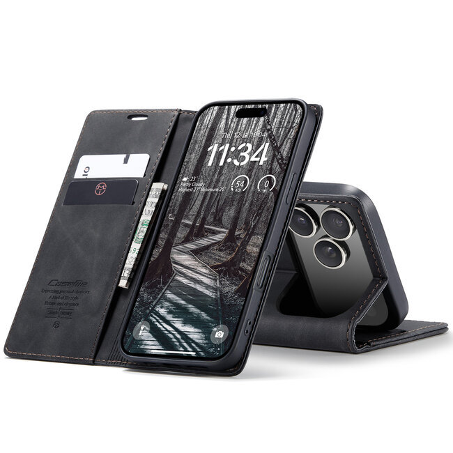 Caseme - Telefoonhoesje geschikt voor Apple iPhone 17 Pro - Wallet Book Case - Met Magnetische Sluiting - Zwart