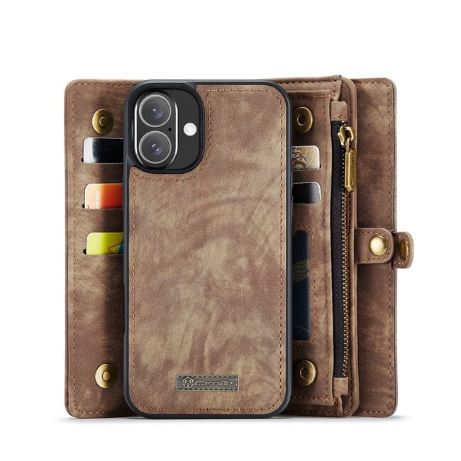 CaseMe - Telefoonhoesje geschikt voor Apple iPhone 17 - 2 in 1 Book Case en Back Cover - Bruin