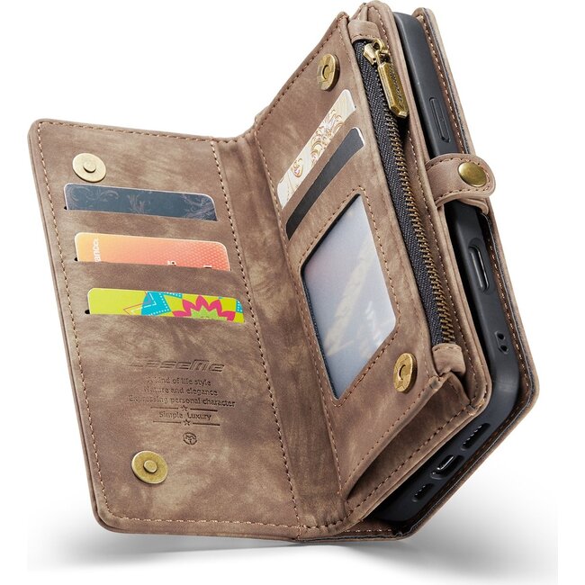 CaseMe - Telefoonhoesje geschikt voor Apple iPhone 17 - 2 in 1 Book Case en Back Cover - Bruin