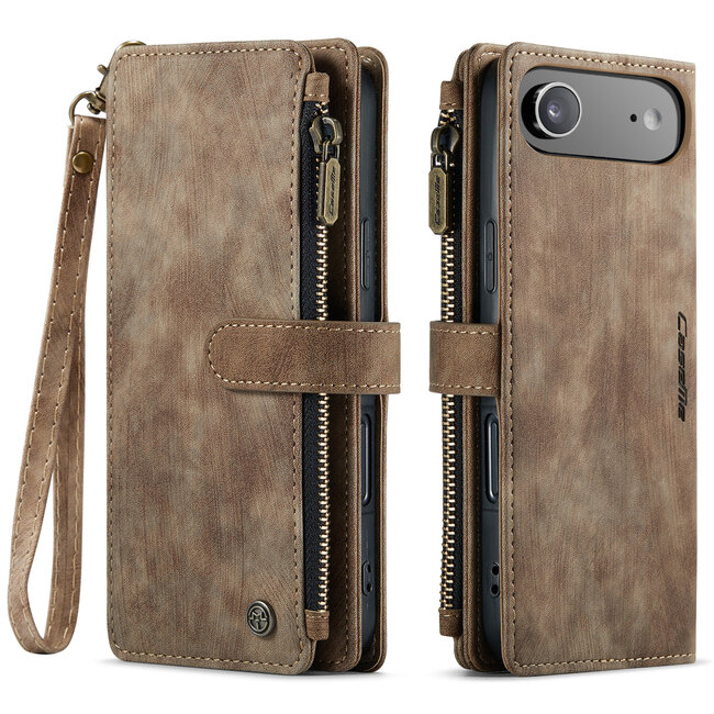 CaseMe - Hoesje geschikt voor Apple iPhone Air- Vintage Wallet Book Case Ritssluiting - Met Magneetsluiting - Bruin