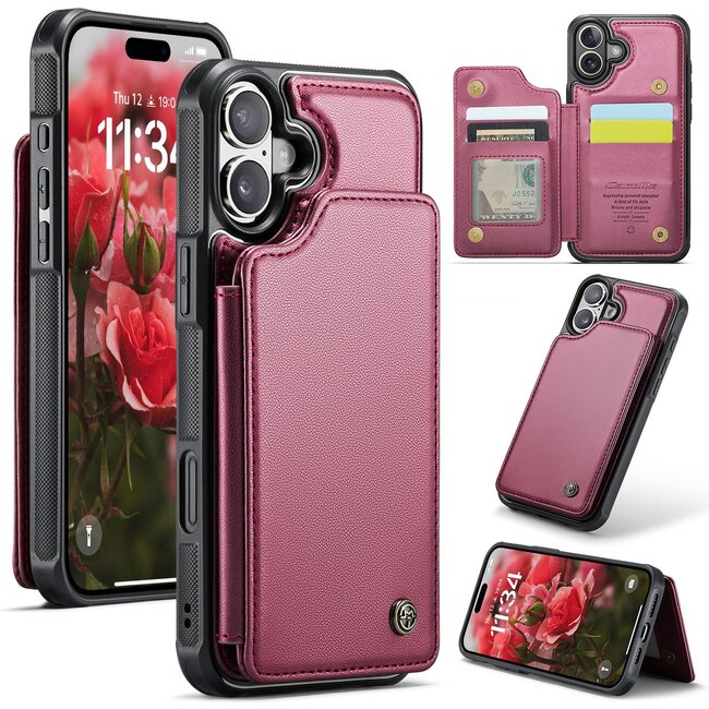 CaseMe - Telefoonhoesje geschikt voor Apple iPhone 17 - Back Cover met RFID Pasjeshouder - Rood
