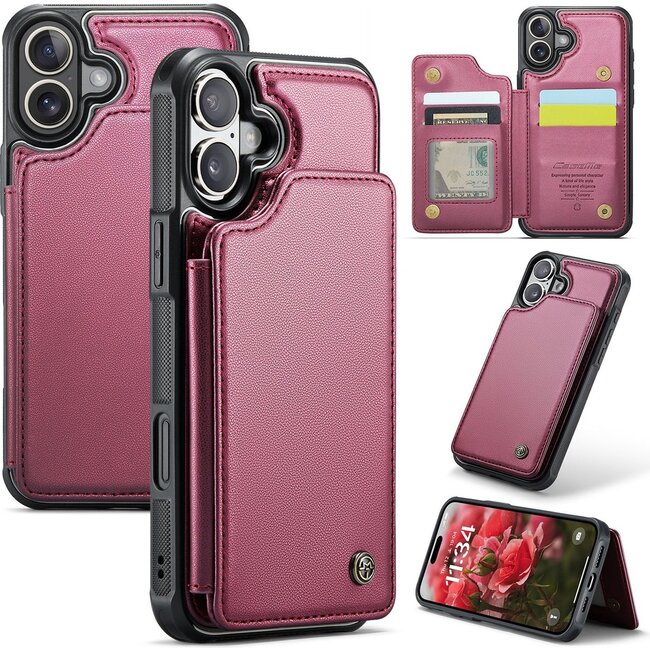 CaseMe - Telefoonhoesje geschikt voor Apple iPhone 17 - Back Cover met RFID Pasjeshouder - Rood