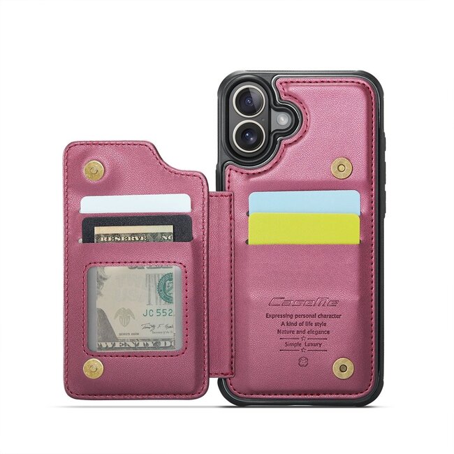 CaseMe - Telefoonhoesje geschikt voor Apple iPhone 17 - Back Cover met RFID Pasjeshouder - Rood