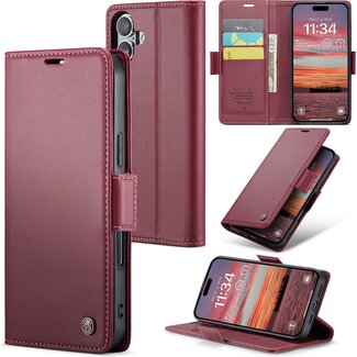 CaseMe CaseMe - Hoesje geschikt voor Apple iPhone 17 - Retro Wallet Book Case - Met Magnetische Sluiting - Rood