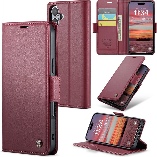 CaseMe - Hoesje geschikt voor Apple iPhone 17 - Retro Wallet Book Case - Met Magnetische Sluiting - Rood