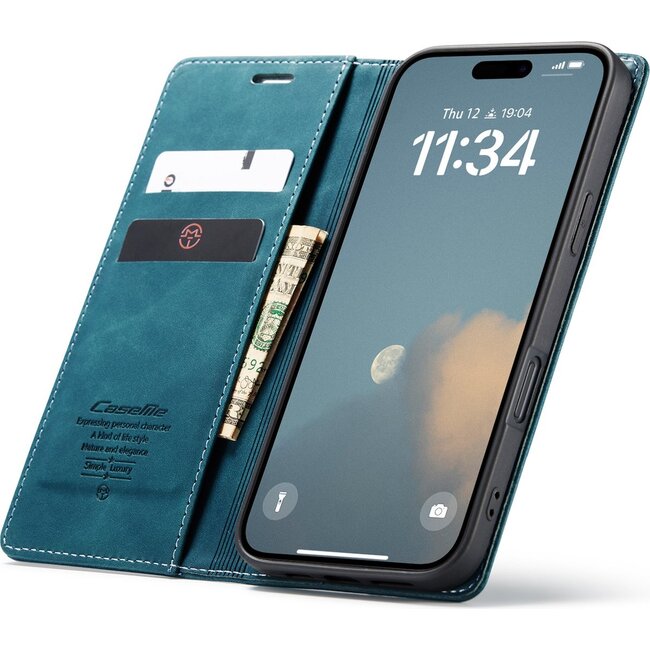 Caseme - Telefoonhoesje geschikt voor Apple iPhone 17 - Wallet Book Case - Met Magnetische Sluiting - Blauw