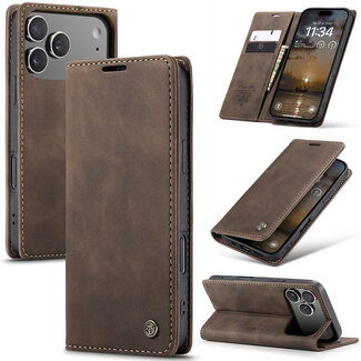 CaseMe Caseme - Telefoonhoesje geschikt voor Apple iPhone 17 Pro - Wallet Book Case - Met Magnetische Sluiting - Donker Bruin
