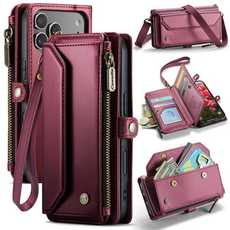 CaseMe CaseMe - Telefoonhoesje geschikt voor Apple iPhone 17 Pro - Wallet Book Case met Schouder Strap - Rood