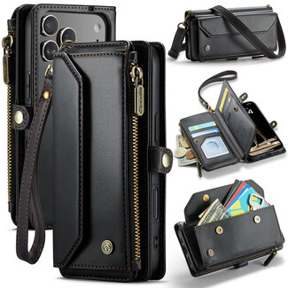 CaseMe CaseMe - Telefoonhoesje geschikt voor Apple iPhone 17 Pro - Wallet Book Case met Schouder Strap - Zwart