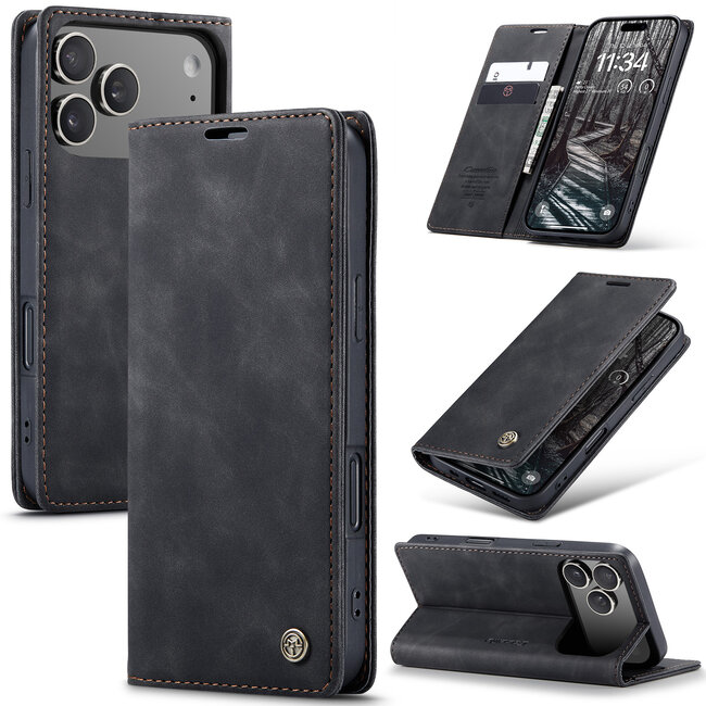 Caseme - Telefoonhoesje geschikt voor Apple iPhone 17 Pro Max - Wallet Book Case - Met Magnetische Sluiting - Zwart