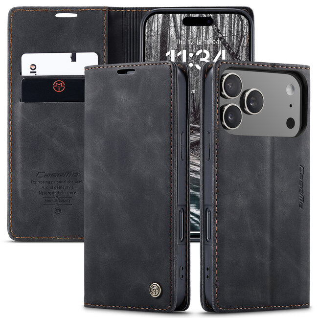 Caseme - Telefoonhoesje geschikt voor Apple iPhone 17 Pro Max - Wallet Book Case - Met Magnetische Sluiting - Zwart