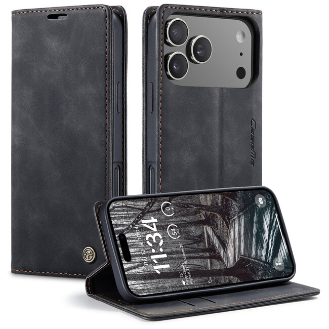 Caseme - Telefoonhoesje geschikt voor Apple iPhone 17 Pro Max - Wallet Book Case - Met Magnetische Sluiting - Zwart
