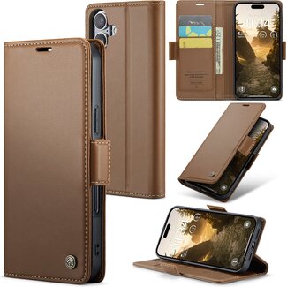 CaseMe CaseMe - Hoesje geschikt voor Apple iPhone 17 - Retro Wallet Book Case - Met Magnetische Sluiting - Bruin