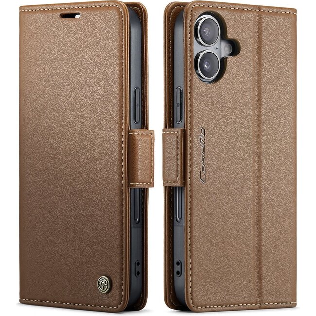 CaseMe - Hoesje geschikt voor Apple iPhone 17 - Retro Wallet Book Case - Met Magnetische Sluiting - Bruin