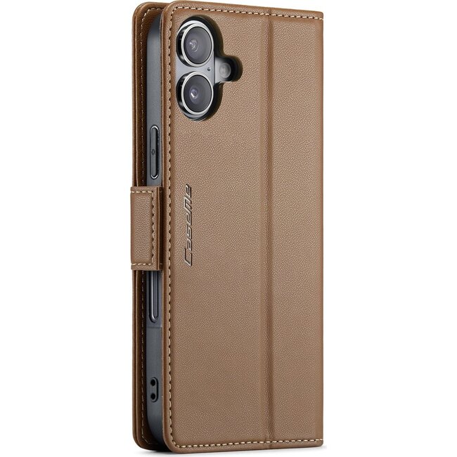 CaseMe - Hoesje geschikt voor Apple iPhone 17 - Retro Wallet Book Case - Met Magnetische Sluiting - Bruin