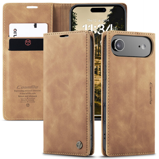 Caseme - Telefoonhoesje geschikt voor Apple iPhone Air - Wallet Book Case - Met Magnetische Sluiting - Licht Bruin