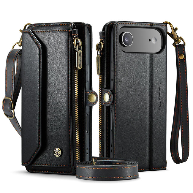 CaseMe - Telefoonhoesje geschikt voor Apple iPhone Air - Wallet Book Case met Schouder Strap - Zwart