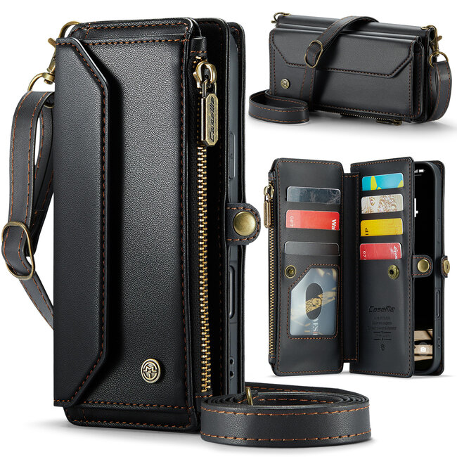 CaseMe - Telefoonhoesje geschikt voor Apple iPhone Air - Wallet Book Case met Schouder Strap - Zwart