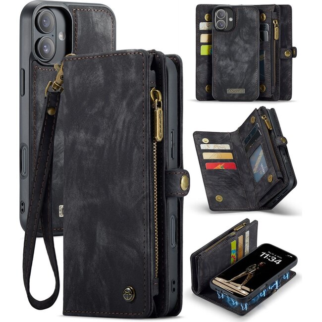 CaseMe - Telefoonhoesje geschikt voor Apple iPhone 17 - 2 in 1 Book Case en Back Cover - Zwart