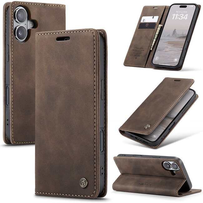 Caseme - Telefoonhoesje geschikt voor Apple iPhone 17 - Wallet Book Case - Met Magnetische Sluiting - Donker Bruin