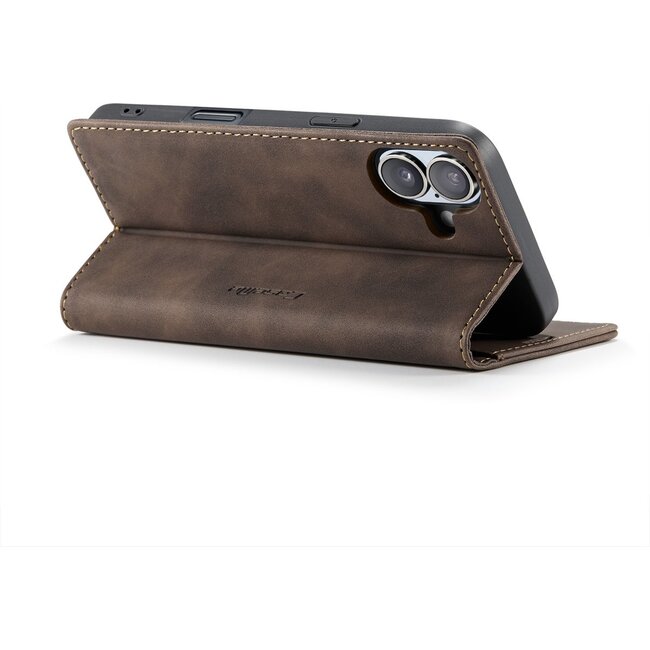 Caseme - Telefoonhoesje geschikt voor Apple iPhone 17 - Wallet Book Case - Met Magnetische Sluiting - Donker Bruin
