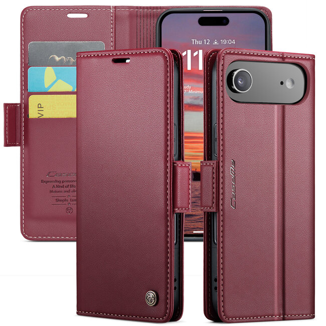 CaseMe - Hoesje geschikt voor Apple iPhone Air - Retro Wallet Book Case - Met Magnetische Sluiting - Rood