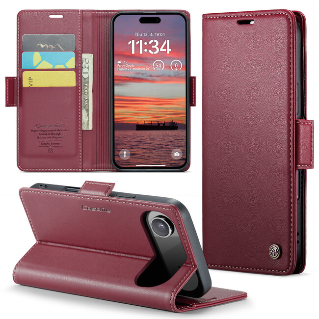 CaseMe - Hoesje geschikt voor Apple iPhone Air - Retro Wallet Book Case - Met Magnetische Sluiting - Rood