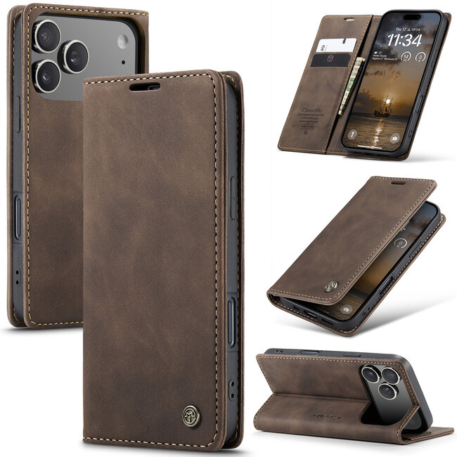 Caseme - Telefoonhoesje geschikt voor Apple iPhone 17 Pro Max - Wallet Book Case - Met Magnetische Sluiting - Donker Bruin