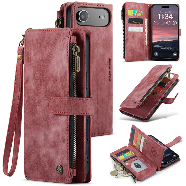 CaseMe - Hoesje geschikt voor Apple iPhone Air- Vintage Wallet Book Case Ritssluiting - Met Magneetsluiting - Rood
