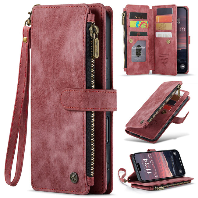 CaseMe - Hoesje geschikt voor Apple iPhone Air- Vintage Wallet Book Case Ritssluiting - Met Magneetsluiting - Rood