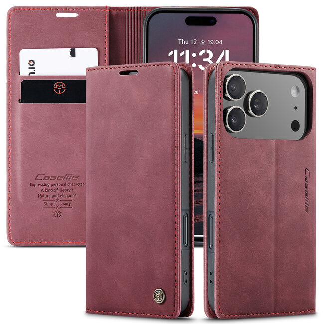 Caseme - Telefoonhoesje geschikt voor Apple iPhone 17 Pro - Wallet Book Case - Met Magnetische Sluiting - Rood