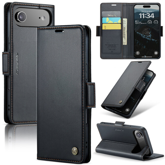 CaseMe - Hoesje geschikt voor Apple iPhone Air - Retro Wallet Book Case - Met Magnetische Sluiting - Zwart