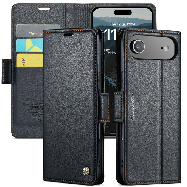 CaseMe - Hoesje geschikt voor Apple iPhone Air - Retro Wallet Book Case - Met Magnetische Sluiting - Zwart