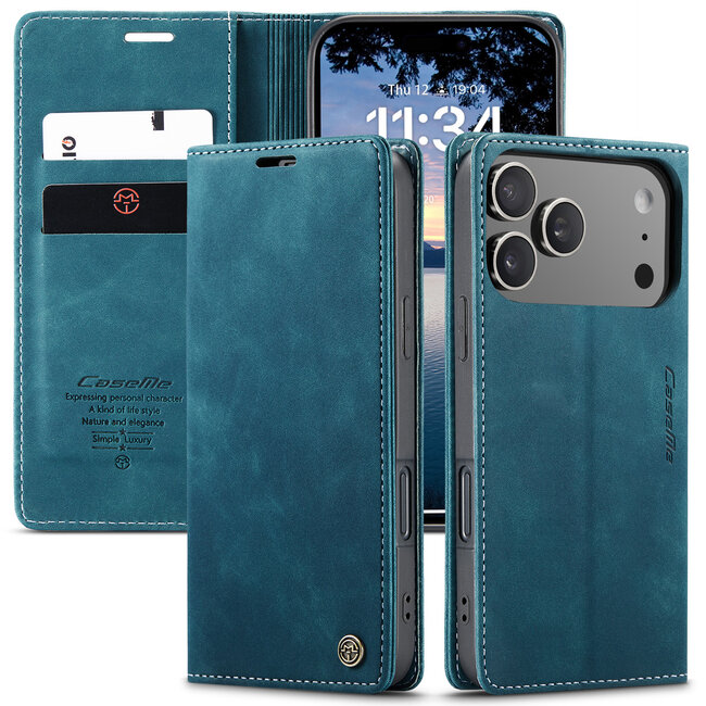 Caseme - Telefoonhoesje geschikt voor Apple iPhone 17 Pro - Wallet Book Case - Met Magnetische Sluiting - Blauw