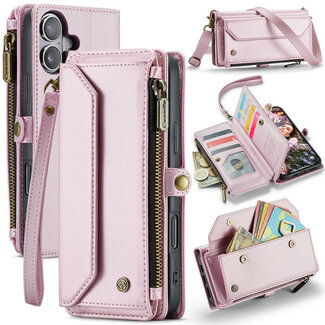 CaseMe CaseMe - Telefoonhoesje geschikt voor Apple iPhone Air - Wallet Book Case met Schouder Strap - Roze